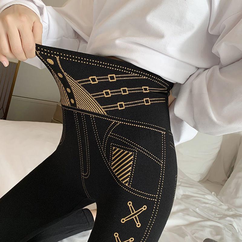 Autumn and Winter Modal High-waist Leggings Women Wear Slim Slimming All-match High-stretch Printing Feet Trousers Women