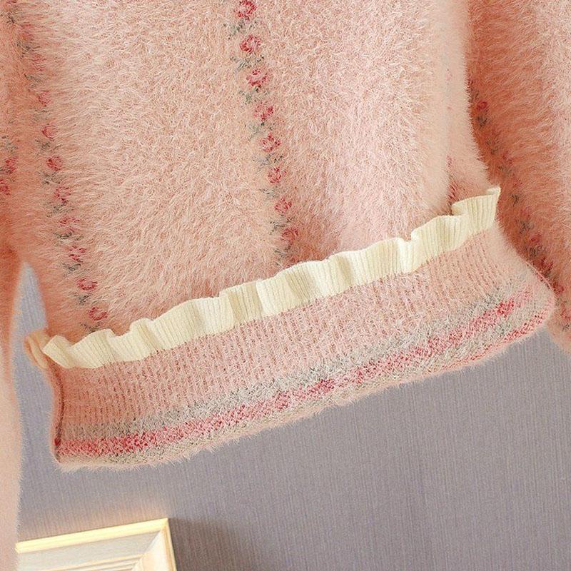 Girls Baby Mink Velvet Sweater Baby Children Sweater Pullover Knitwear Autumn and Winter Long-sleeved Top Loose Ruffle Sweater