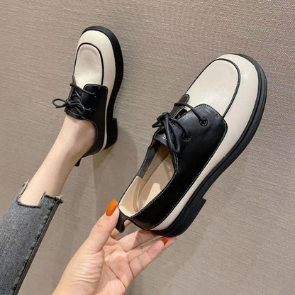 Women's Retro British Style Small Leather Shoes Soft Leather Flat Shoes Women's Autumn Loafers Ladies Casual Small White Shoes Girls Daily Shoes