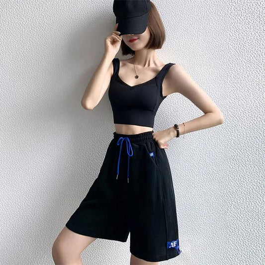 Casual Sports Shorts Women's Summer High-waisted Wide-leg Five-point Pants Ladies Loose and Thin Sweatpants Fitness Jogging Pants Running Shorts