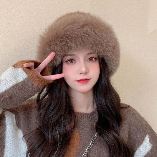 Winter Hat Imitated Fox Fur Plush Beret All-match Ladies Hat Warm Cold Proof Ear Protection Retro Hat Solid Fluffy Plush Top Cap Fur Hat