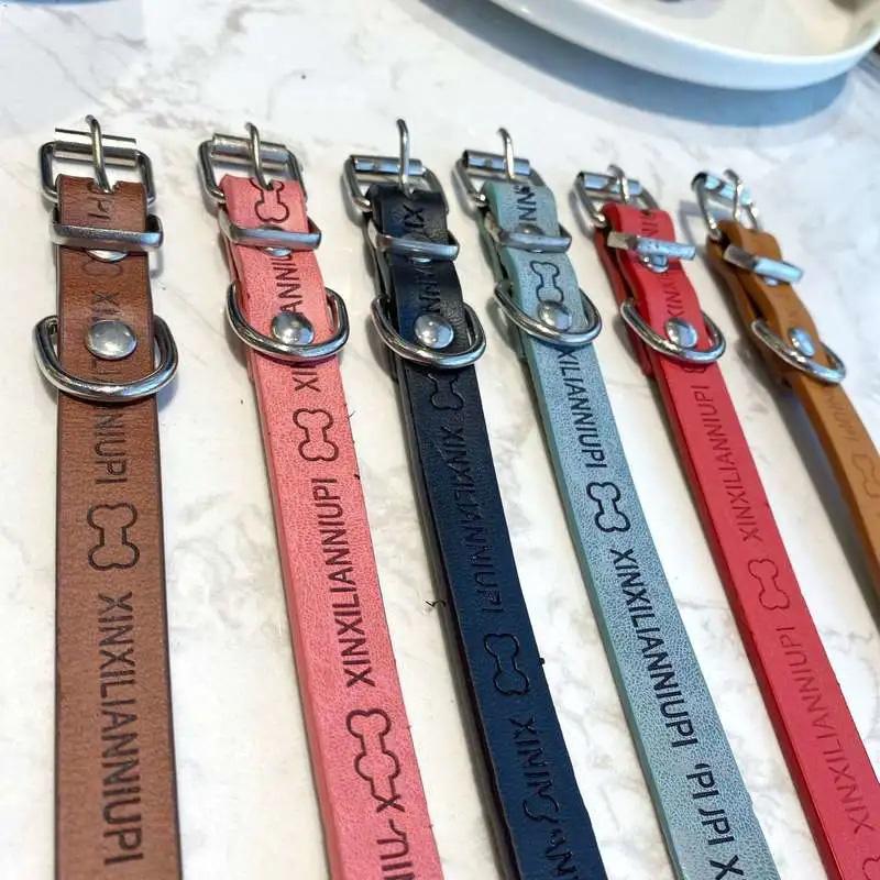 Handmade Dog Collars Leather Anti-bite Cats Small Medium Large Dogs Collar Cat's Necklace Letters Bones Pet Neck Decor Pet Products Supplies