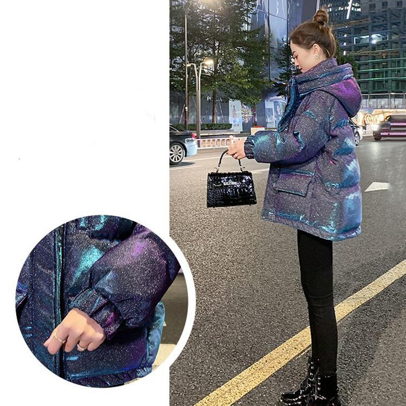 Bright Face Down Cotton Padded Clothes Short Loose Thickened Warm Coat Women's Korean Hooded Down Jacket Quilted Jacket