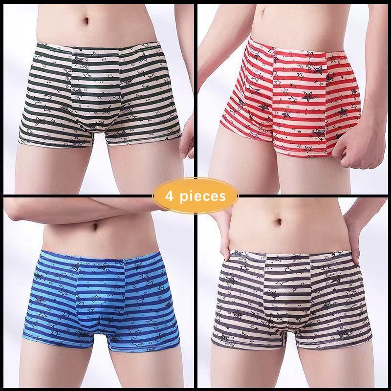 4 Pieces of Men's Breathable Underwear Fashion Trend Plus Fat Big Size Boxer Briefs Student Pants