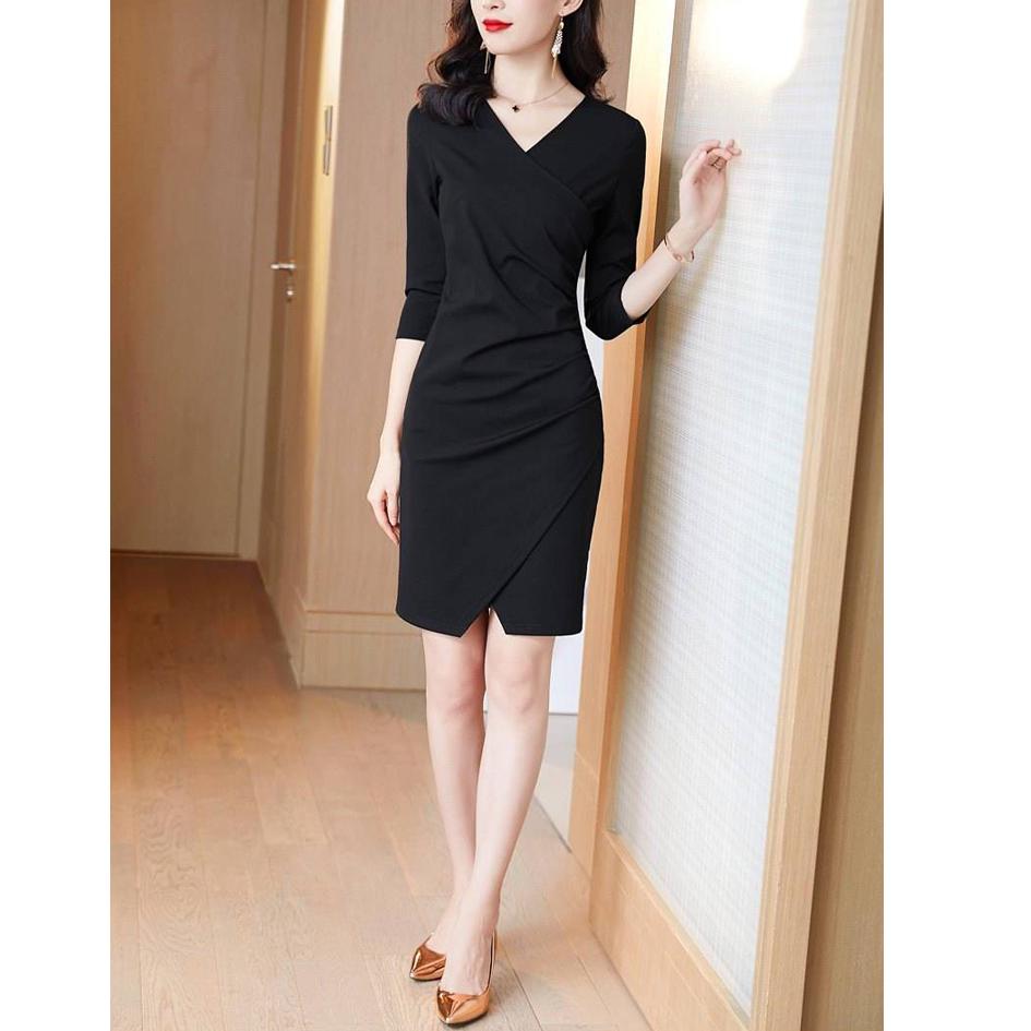 Summer Women V Collar Slim Long Sleeve Occupation Dress Temperament Occupation Tight Dress Vestidos