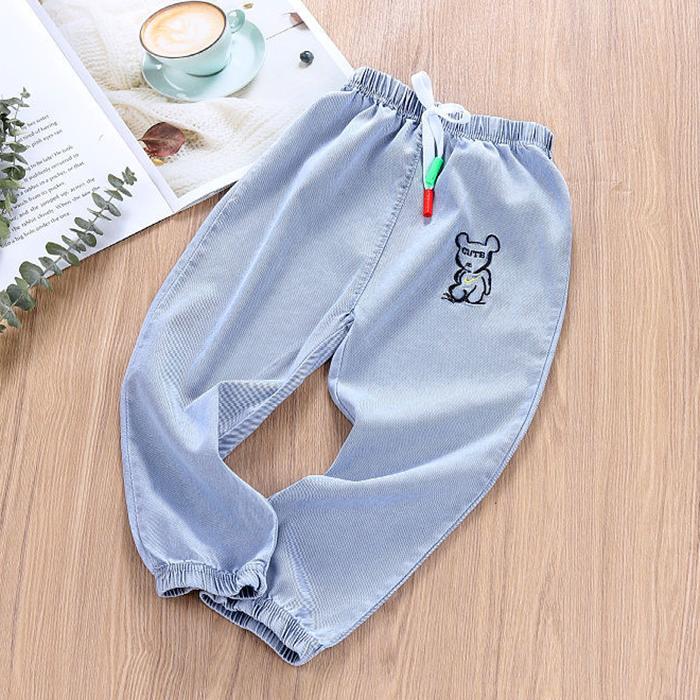 Children's Mosquito Pants Boys and Girls Spring and Autumn Thin Sports Jeans Embroidery Casual Pants Knickerbockers Denim