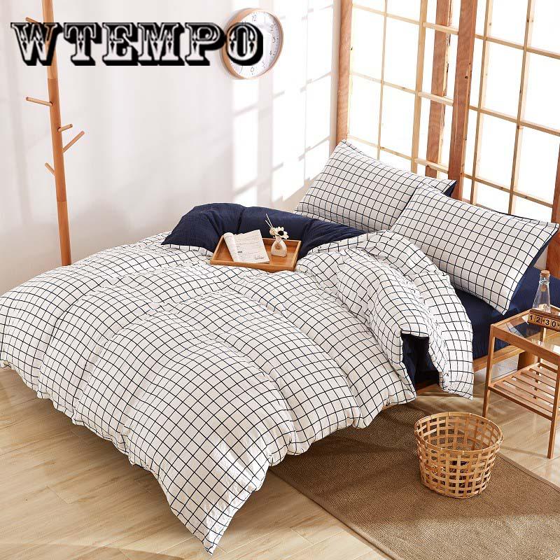 4pcs Plaid Bedding Set Summer Bed Linens Set  Simple Style Duvet Cover  Pastoral Bed Set Adult Bedding Bedclothes Skin-friendly Pillowcases