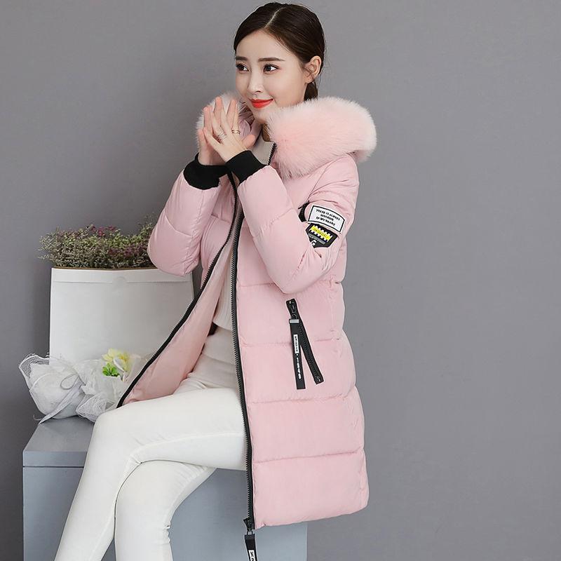 Winter Korean Fashion Trend Women's Large Fur Collar Jacket Slim and Thin Mid-length Plus Size Padded Jacket