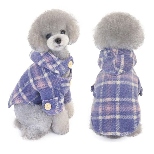 Dog Clothes Autumn and Winter Plaid Cotton Coat Windbreaker Teddy Bichon Small Dog Pet Warm Thick Clothing Hooded Coat Rompers Pet Supplies