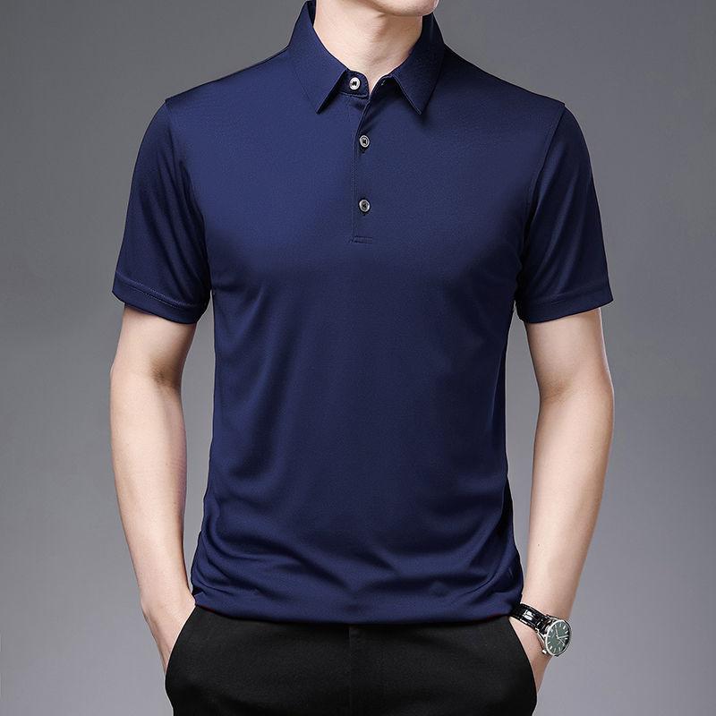 Men's Short-sleeved  Fir Lapel Thin Spring and Summer New Short-sleeved Solid Color T-shirt Young and Middle-aged Dad Casual