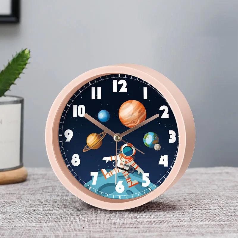 Starry Universe Astronaut Rocket Student Boy Children Cartoon Small Alarm Clock Bedside Mute Clock