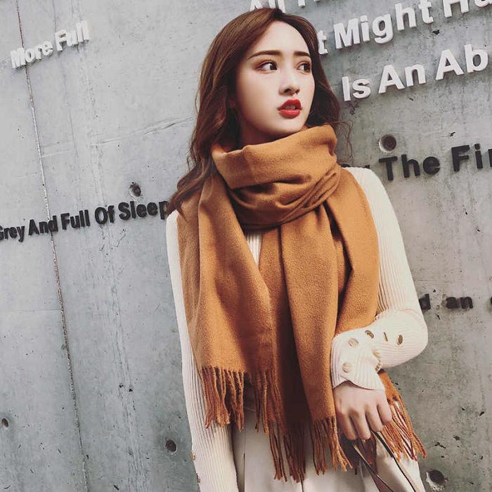 Scarf Women Thick Warm Shawls Wraps Lady Solid Cashmere Scarves With Tassels