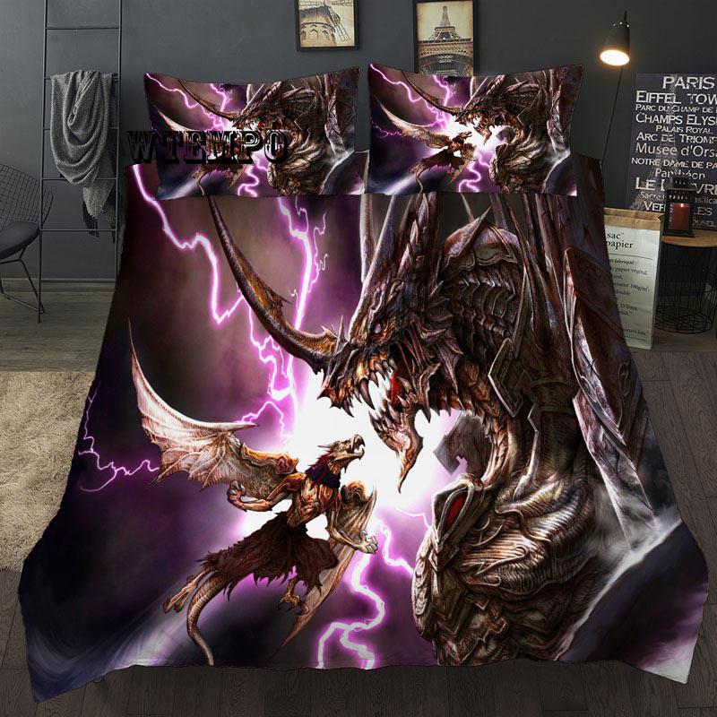 3PCS/Set Quilt Cover 3D Lightning Pterosaur Pattern Comfortable Breathable Soft Bedding Set