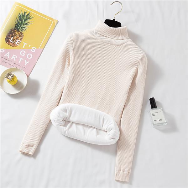 Autumn Winter Plus Velvet Thickening Slimming Turtleneck Sweater Women's Pullover Long-sleeved Tight-fitting Warm Knitted Bottoming Shirt