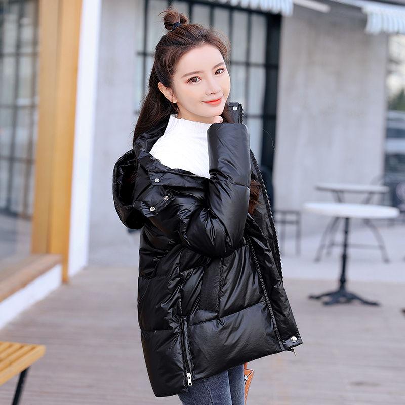 Gloss Down Jacket Women's Short Hooded Stand-up Collar Winter Loose Warm Thick Coat Loose Warm Bread Jacket