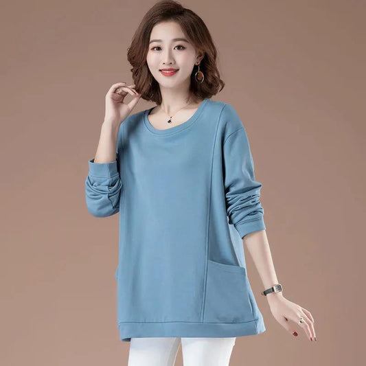 Women Solid Color Shirt Summer Loose Thin T-shirt Casual Pullover Shirt Boutique Cotton Top for Mom Medium