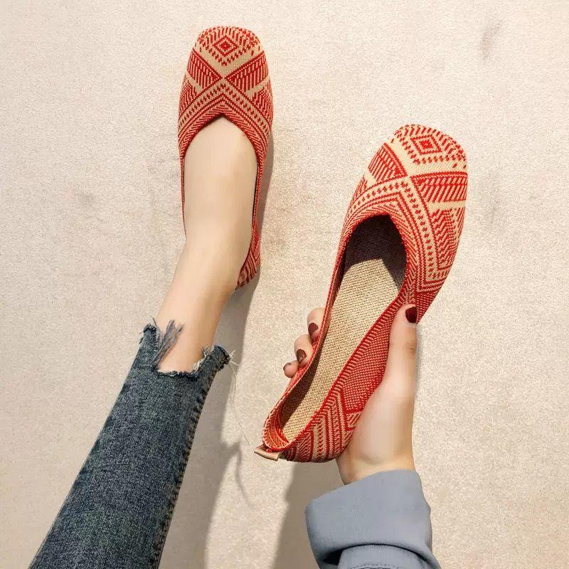 Flat Women's Shoes Knitted Single Shoes Spring and Summer Breathable Soft-soled Ballet All-match Fly Woven Lazy Shoes