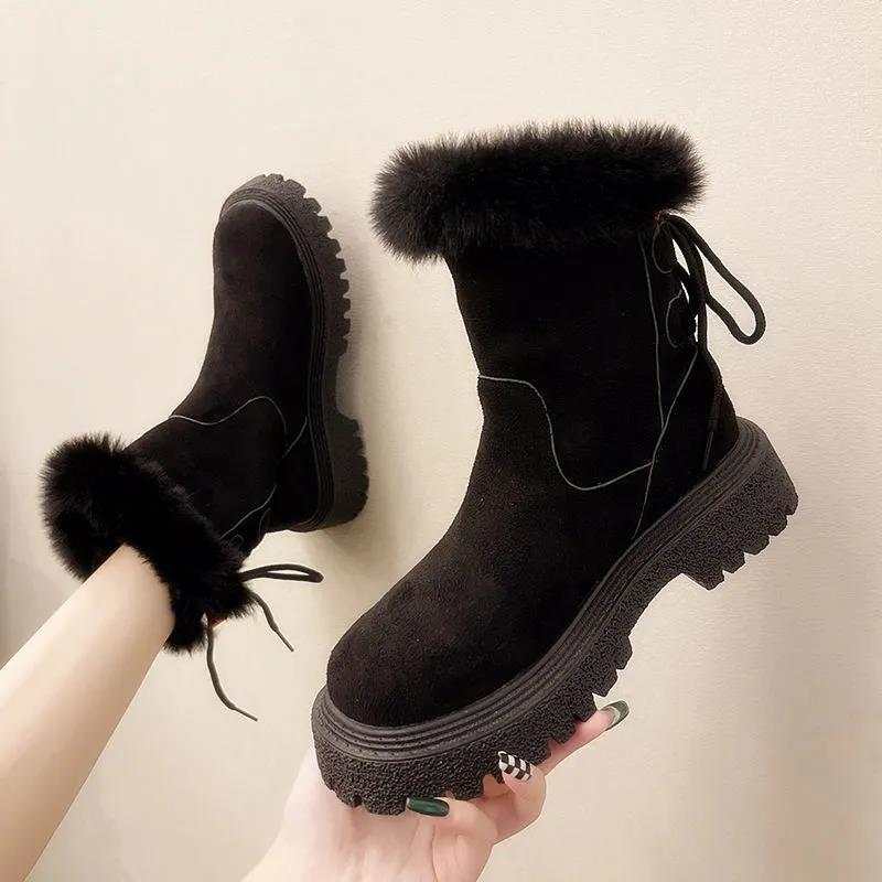 Snow Boots Women's Outer Wear Plus Velvet Thick Warm Ankle Boots Waterproof Non-slip Ladies Cotton Shoes Winter