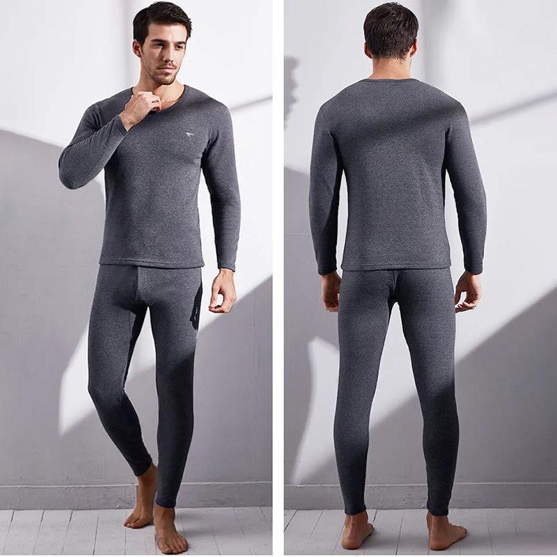 Men Winter Autumn Plus Velvet Thicken Thermal Underwear Tight Suit High Elasticity Wearable Comfortable Soft Lining O-neck Male Pajamas Long Sleeve