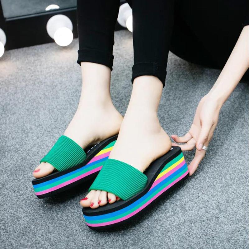 Slippers Women's Summer Thick-soled Foam-soled Shoes Drag Sandals Student Flip-flops Women's Beach Shoes High-heeled Wedge