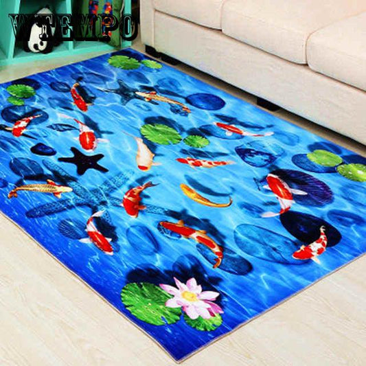 3D Blue Sea Beach carpet Hallway flower fish Carpets Bedroom Living Room Tea  Rugs Kitchen