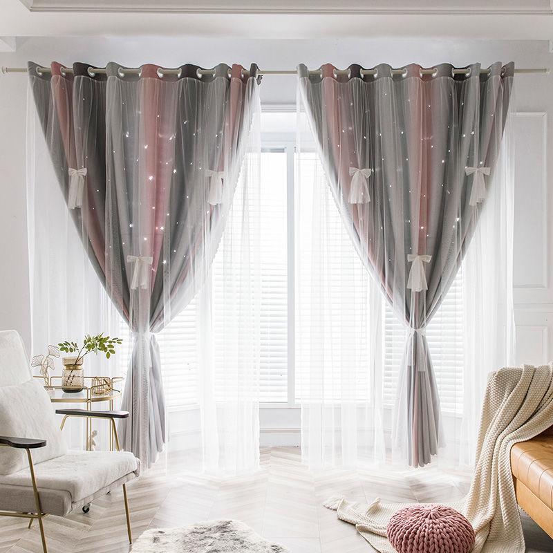 Curtain Finished Living Room Bedroom Shading Dream Romantic Hollow Star Idyllic Princess Wind Floor Shade Cloth (1 piece)