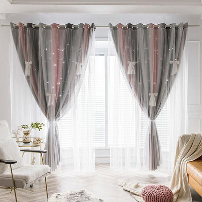 Curtain Finished Living Room Bedroom Shading Dream Romantic Hollow Star Idyllic Princess Wind Floor Shade Cloth (1 piece)