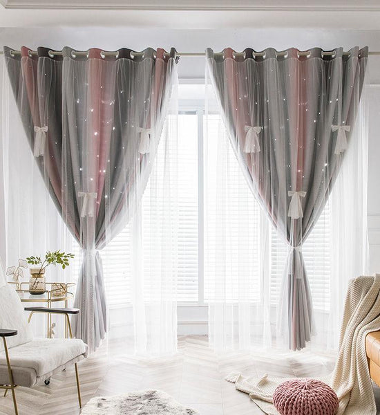 Curtain Finished Living Room Bedroom Shading Dream Romantic Hollow Star Idyllic Princess Wind Floor Shade Cloth (1 piece)