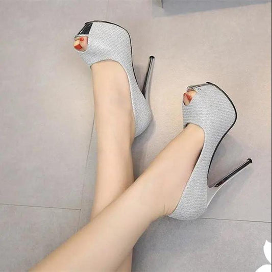 Super High Heels 12cm Stiletto Professional Work Shoes Black Girl All-match Fish Mouth Single Shoes