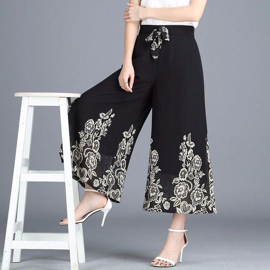 WTEMPO Loose Ankle-Length Pants Women Ruffle Chiffon Skirt-like Wide-leg Pants Trousers Cool and Breathable