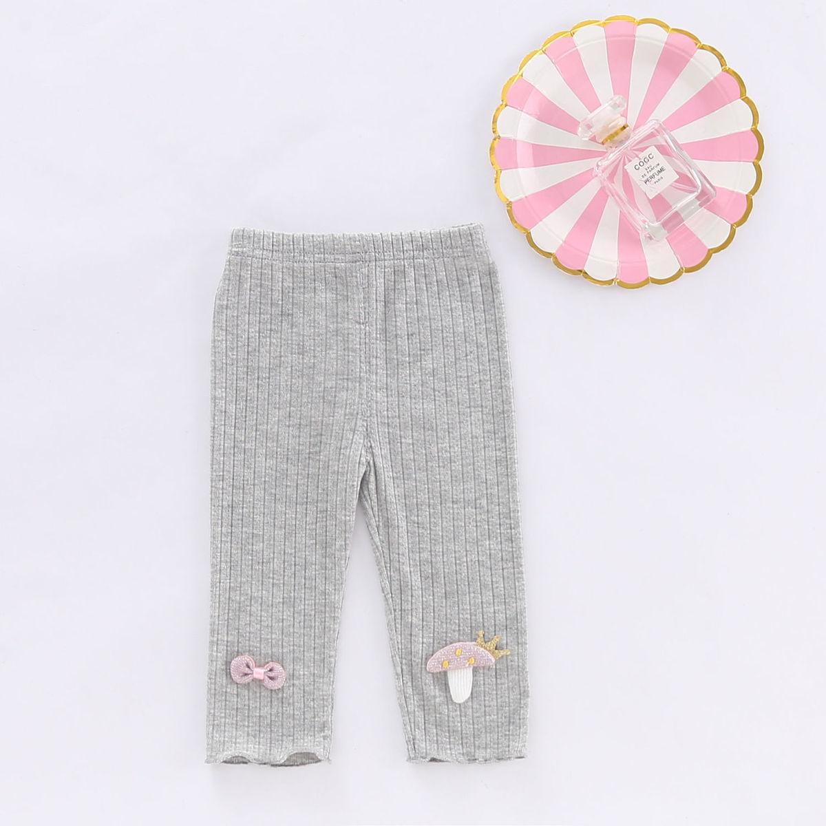 Girls' Leggings Children's Spring and Autumn Thin Bow Mushroom Korean Cropped Trousers Stretch Pants Baby Outer Wear and Inner Wear