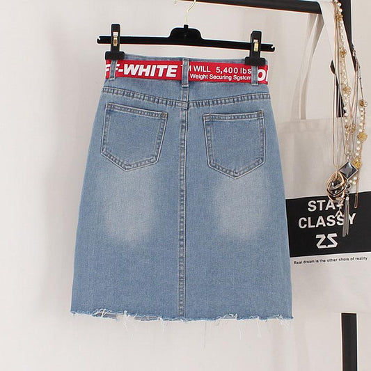 Summer Skirt Set Women Short Sleeve Off-shoulder Cotton T-shirt Denim Skirt Two Piece Set