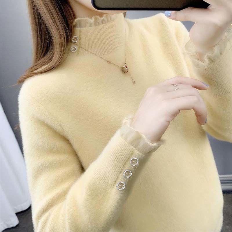 Autumn and Winter Mohair Half Turtleneck Sweater Thick Loose Solid Color Shirt Fashion Casual Women Bottoming Dress