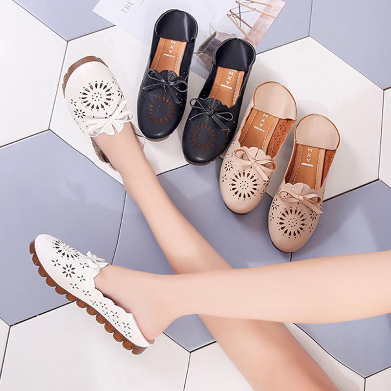 Summer Two-wear Flat Shoes Women's Loafers All-match Hollow Shoes Korean Bow Shoes