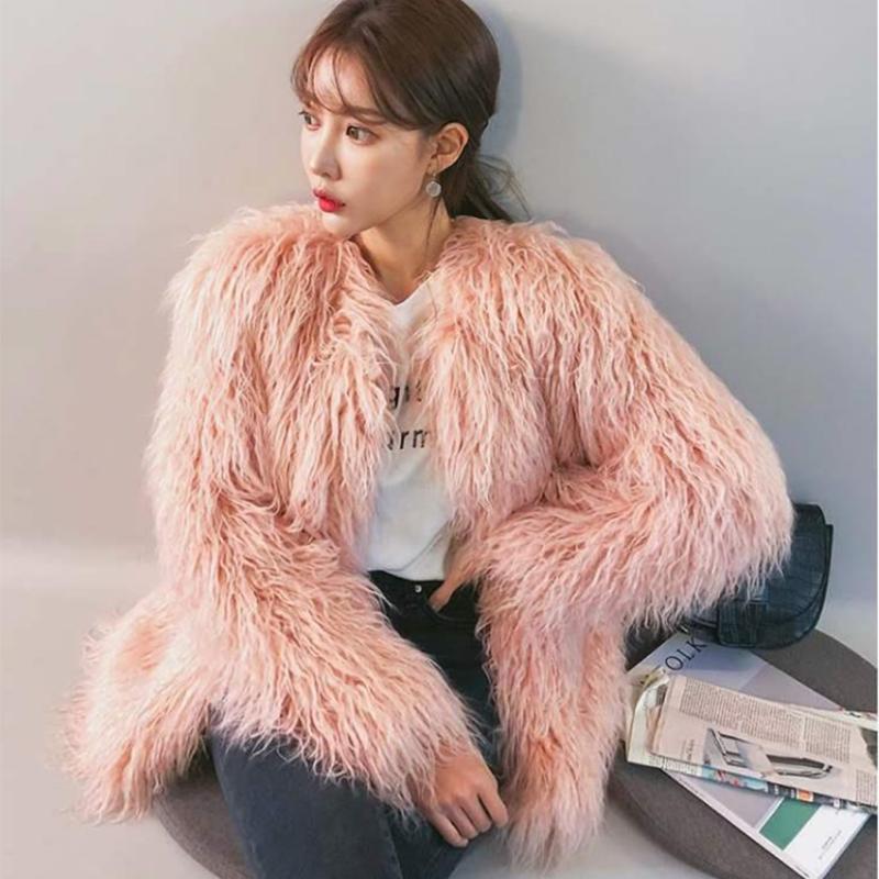 Autumn and Winter Beach-like Wool Fur Coat Women's Mid-length Lamb Fur Coat  Hairy Women's Thin Coat