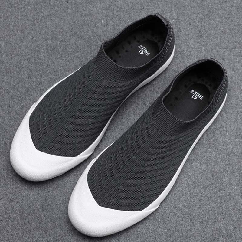 Plus Size 38-44 Summer Men Black Knitting Sneakers Comfortable Running Basketball Shoes Breathable Shockproof Non-slip Lazy Shoes