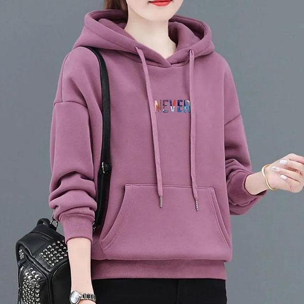 Women's Thickened Hoodies Women's Winter Warm Hoodies Solid Color Printed Mother's Slim Loose Versatile Tops