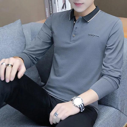 High Quality Long-sleeved Polo Shirt Men's Spring and Autumn Solid Color Lapel T-shirt Slim Bottoming Shirt