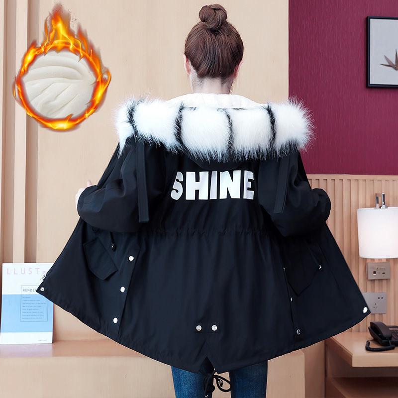 Winter School Overcoming Padded Coat Women's Mid-length Padded Coat Rabbit Fur Thickened College Style Jacket Parka Coat