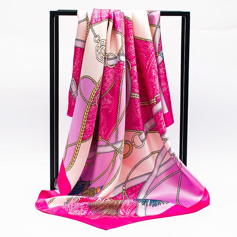 Square Silk Scarf 90*90cm Women Flowers Big Bandana Hijab Head Satin Silk Scarves Shawl