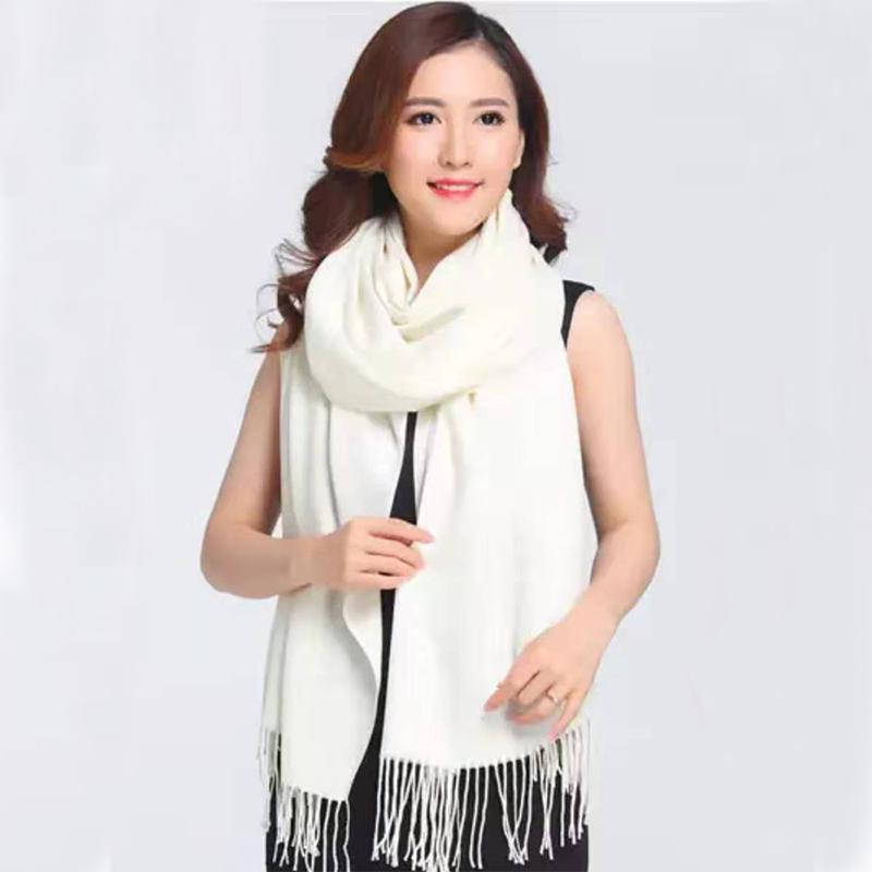 Women Cashmere Thick Unisex Solid Scarf Pashmina Shawl Wrap Female Hijab Stoles Tassel Scarves