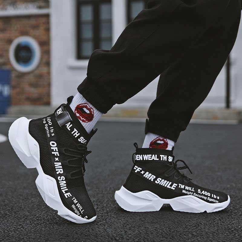 Plus Size36-46 Men High-top Sneakers Running Basketball Sock Shoes Breathable Lightweight Non-slip Sock Shoes Wear-resistant Deodorant Skate Shoes