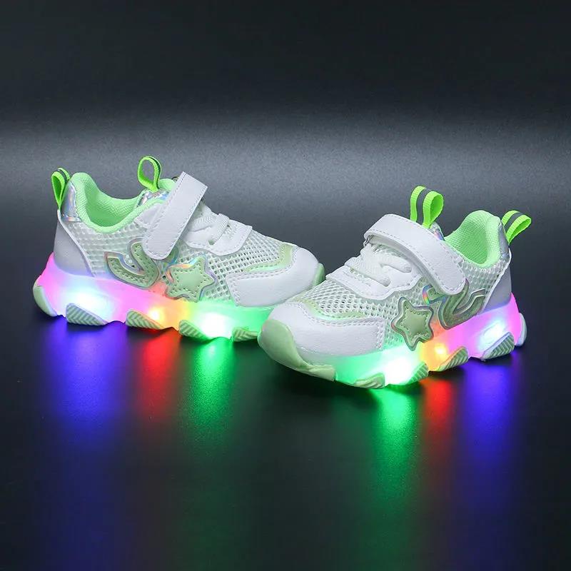 Summer Boys' Luminous Sneakers Children's Breathable Running Shoes Girls' Hollow Student Shoes