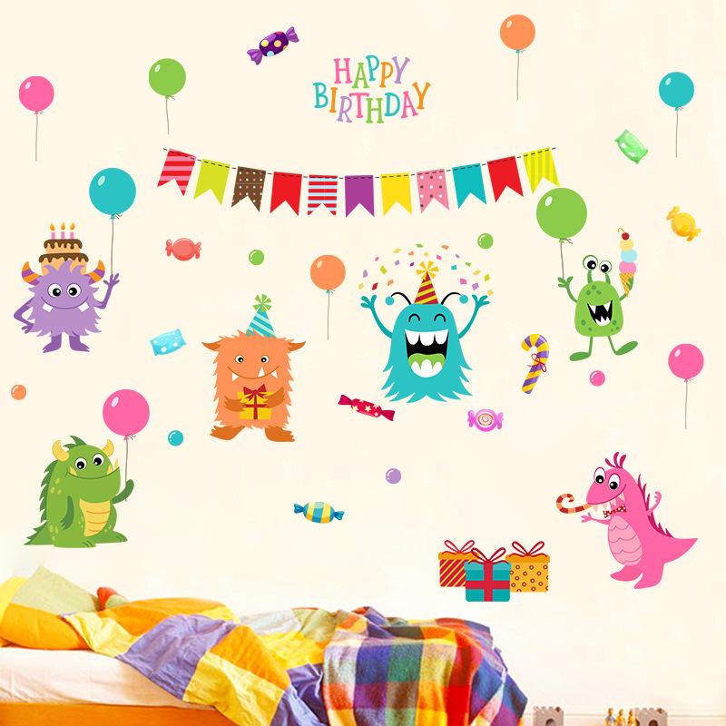 Warm creative happy monster wall stickers children  room kindergarten decorative painting