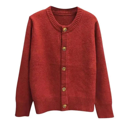 Sweater Cardigan Coat Women's Knitted Sweater Lazy Style Autumn and Winter Style Red Design Outer Wear