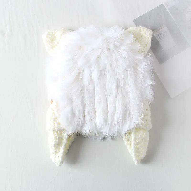 Women's Autumn Winter Fur Hats Korean Style All Match Sweet Cat Ears Woolen Caps Cute Rabbit Fur Warm Ear Caps Rabbit Fur Blended Knitted Hat