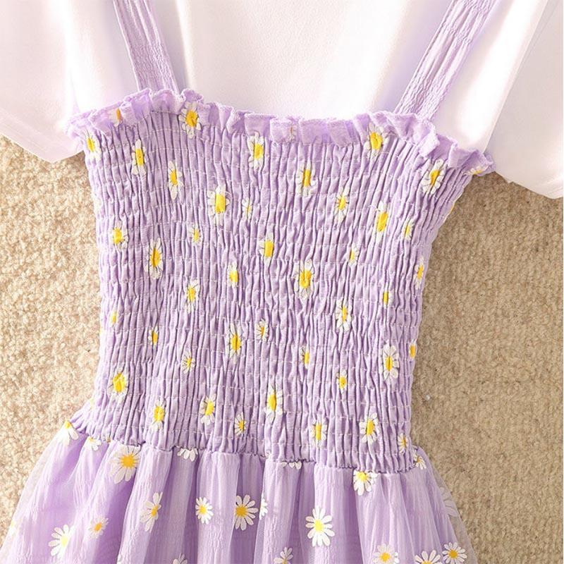 Small Daisy Dress Women's Slim Slim Fairy Temperament Sling Mesh Skirt Two-piece Set