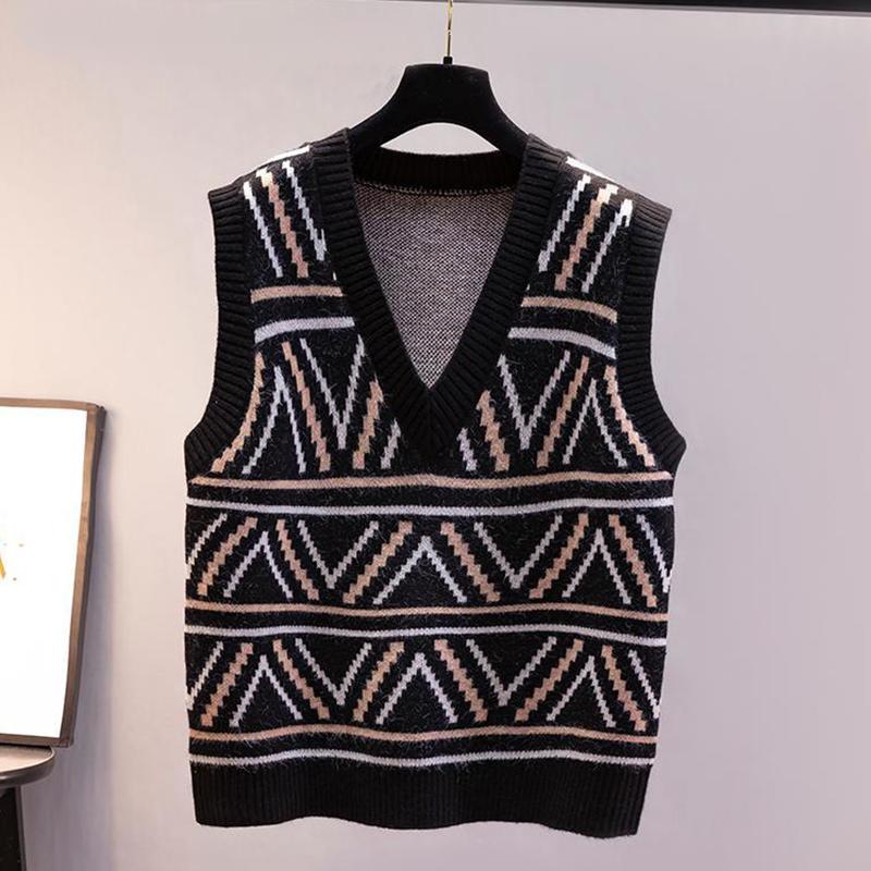 Women's Spring and Autumn Vest Knitting Women's Sweater Vest Vest Retro Vest V-neck Loose Outfit