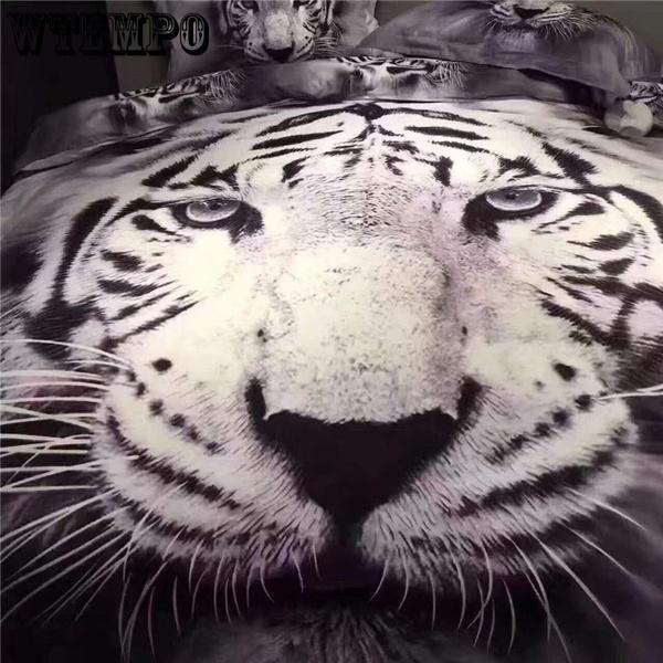 3D Lifelike White Tiger Bedding Set of Duvet Cover Pillowcases Size King,Size Queen,Size Twin