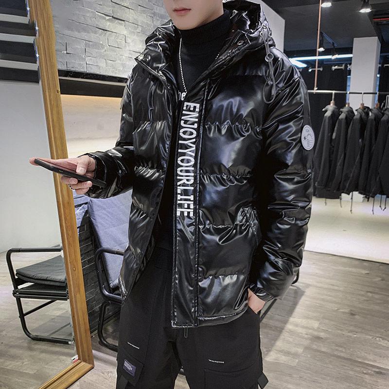 Men's Parka Jacket Winter Thick Padded Coat Short Waterproof Shiny Coat Student Hooded Coat Streetwear Plus Size M-4XL